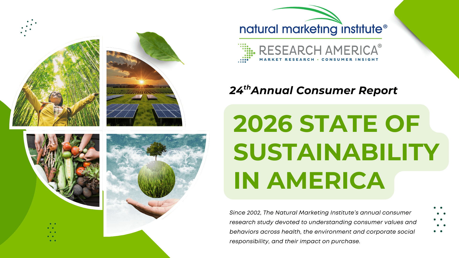 Front cover of the 2026 State of Sustainability in America consumer insights report by Research America and NMI